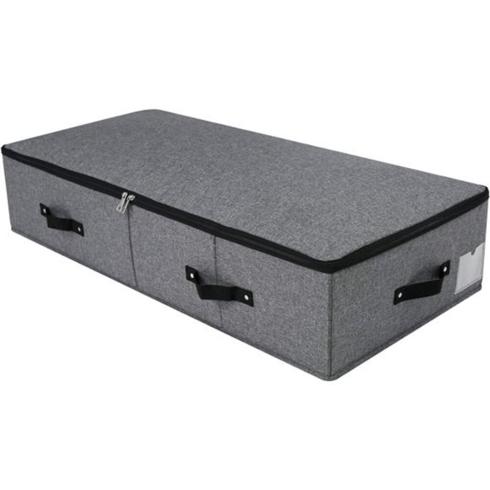 Foldable Fabric Sturdy Under Bed Storage Box with 6 Handles, Zipper Lid